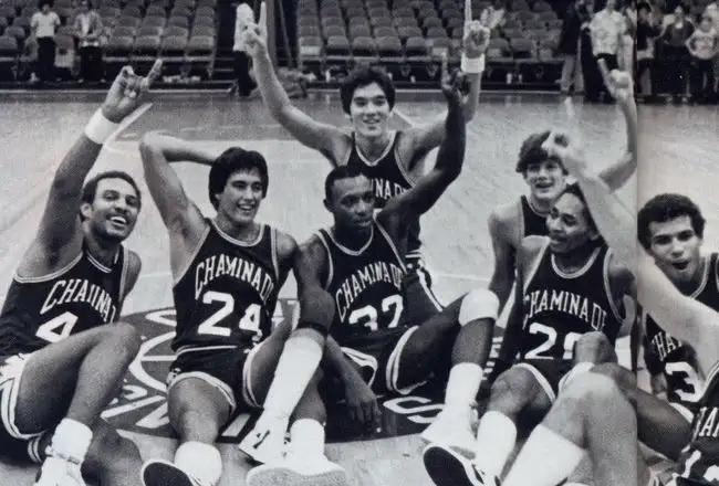 Chaminade players celebrate their win over Virginia.