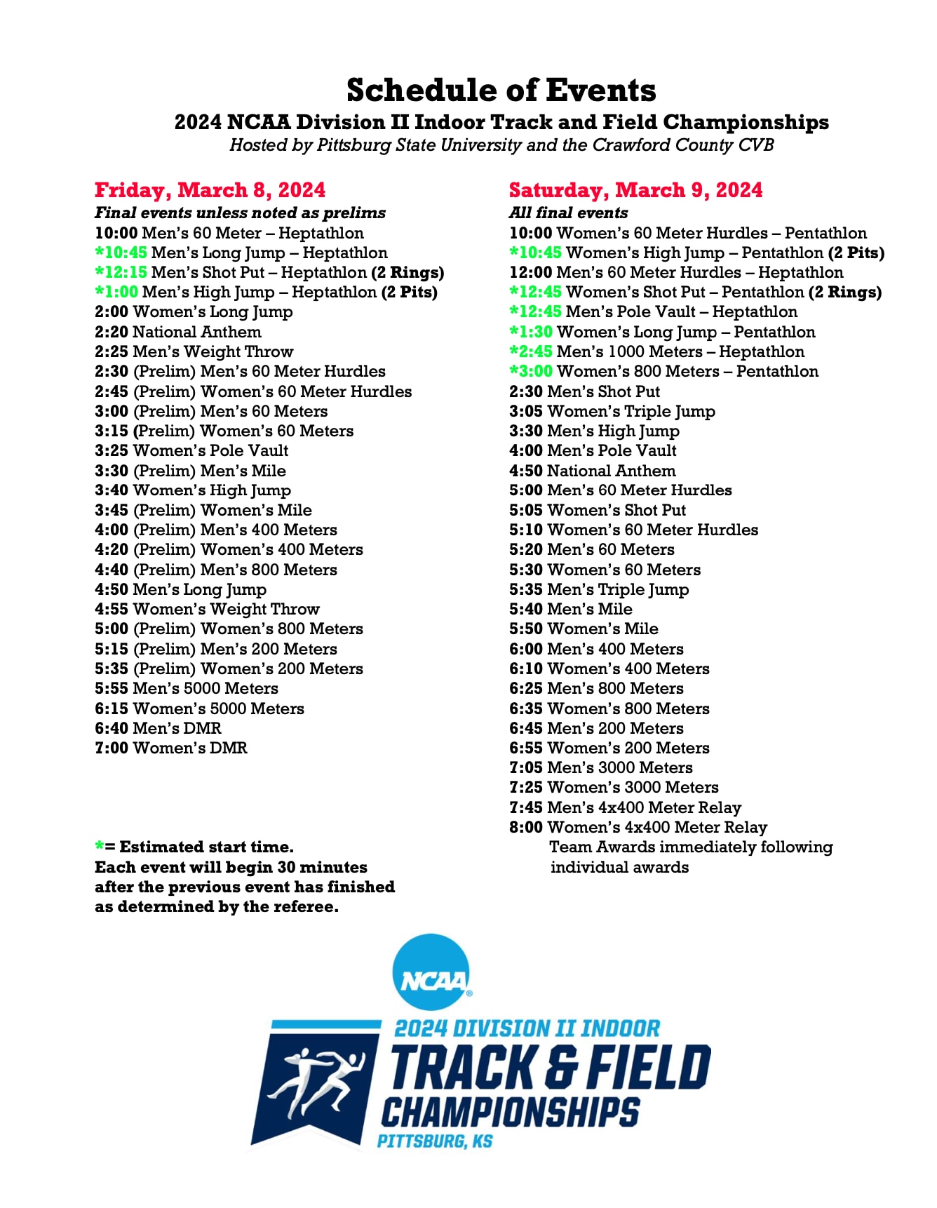 2024 DII indoor track and field champs schedule