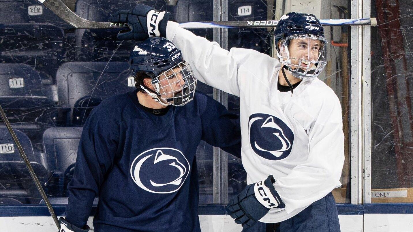 Penn State's Gavin McKenna and Lev Katzin