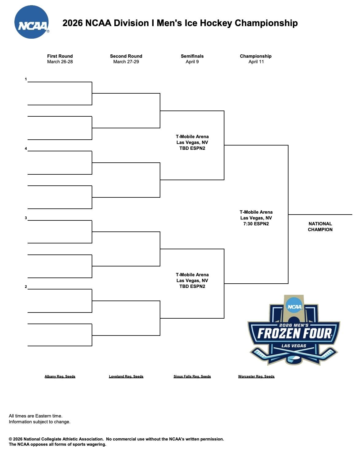 The 2026 DI men's hockey championship and Frozen Four bracket
